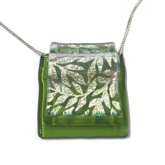 Handmade Green Glass Pendant Sterling Chain - Picture 3 of 7